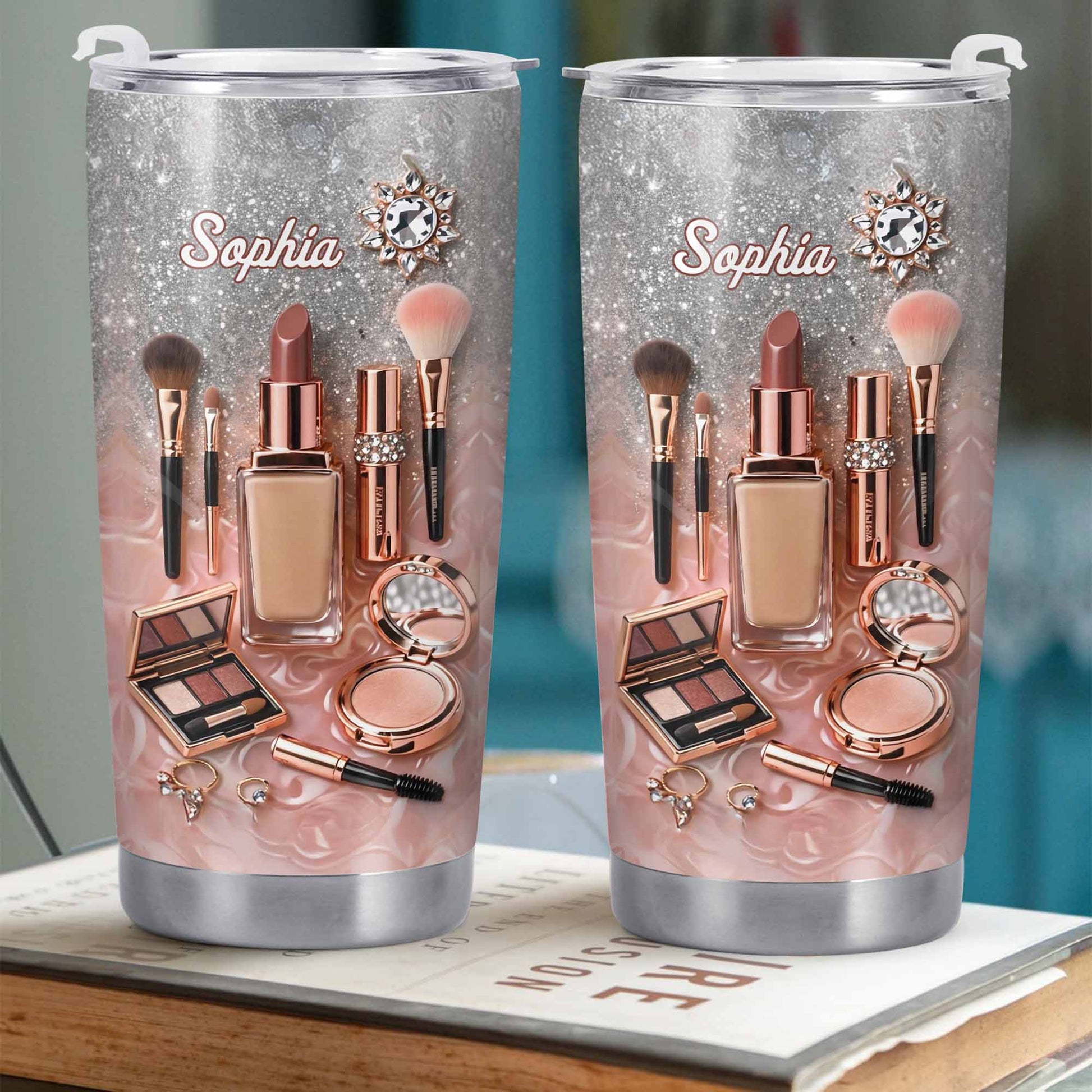 Stay Fabulous With Every Sip Glitter Makeup Brushes and Lipstick