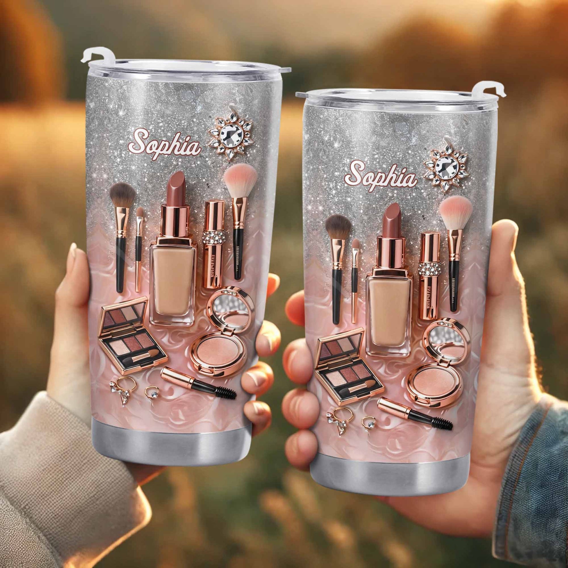 Stay Fabulous With Every Sip Glitter Makeup Brushes and Lipstick