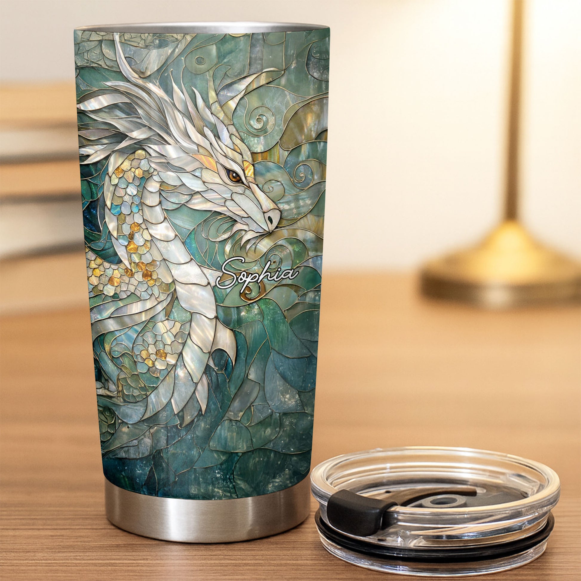 Mother Of Pearl Stained Glass Dragon Art Design