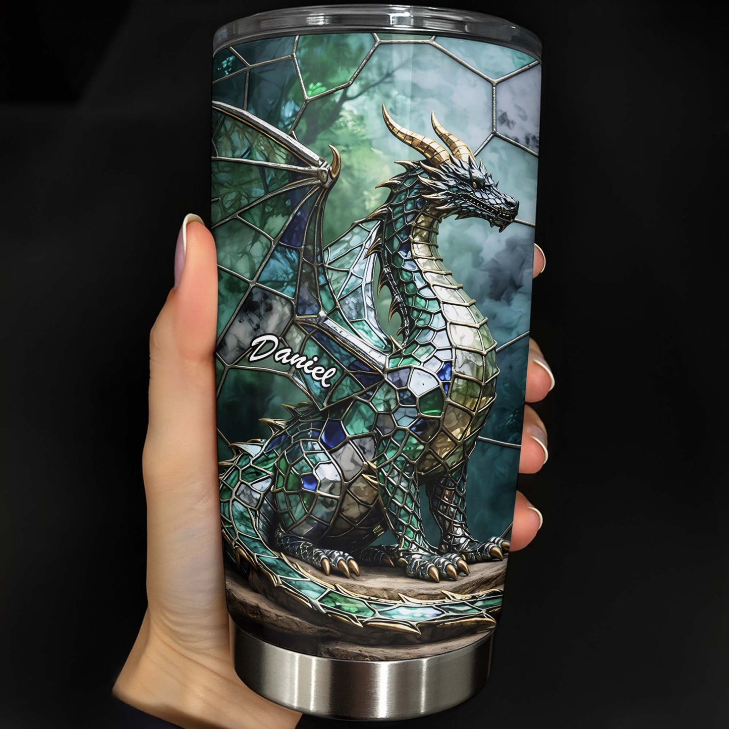 Mystical Stained Glass Dragon Guardian Fantasy Art