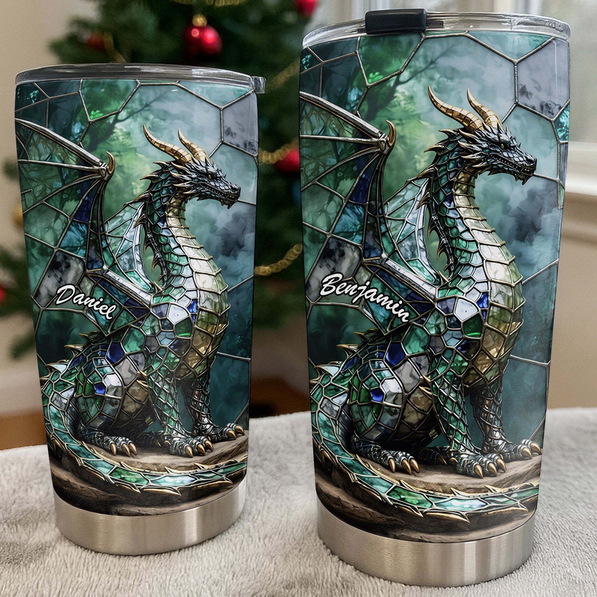 Mystical Stained Glass Dragon Guardian Fantasy Art