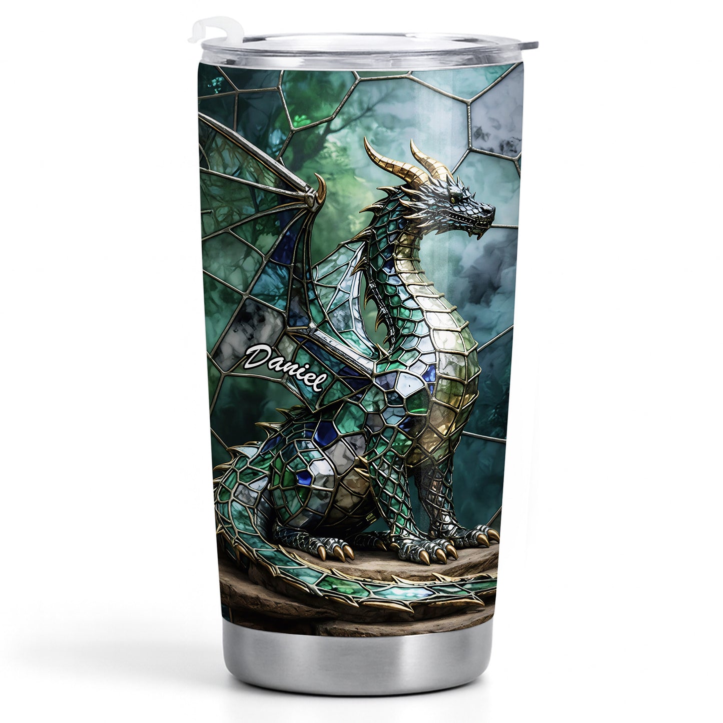 Mystical Stained Glass Dragon Guardian Fantasy Art