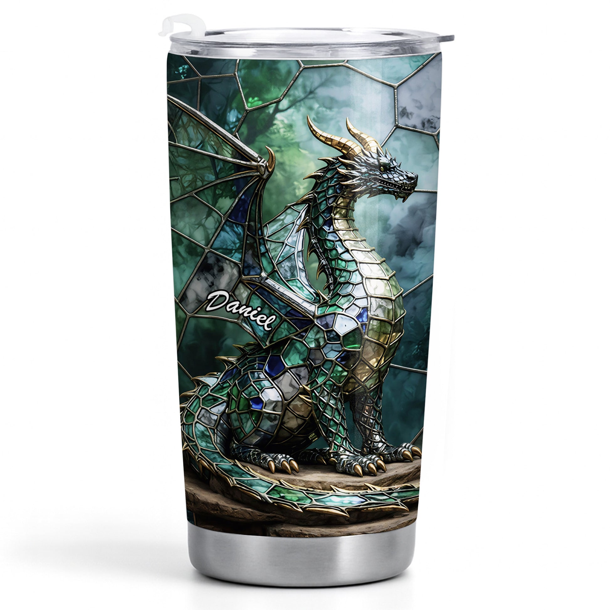 Mystical Stained Glass Dragon Guardian Fantasy Art