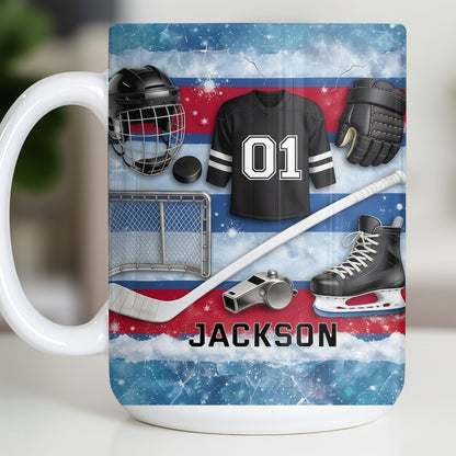 Ice Hockey Equipment Collection With Jersey Helmet And Skates - Personalized Custom Coffee Mug - HOB135_MG