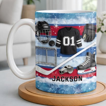 Ice Hockey Equipment Collection With Jersey Helmet And Skates - Personalized Custom Coffee Mug - HOB135_MG