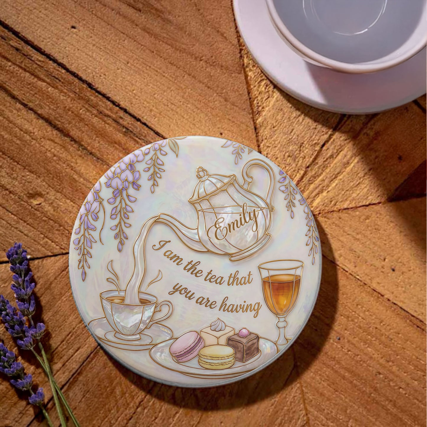 I Am The Tea That You Are Having Teapot And Macarons - Personalized Custom Ceramic Coaster - HOB169_ROCO