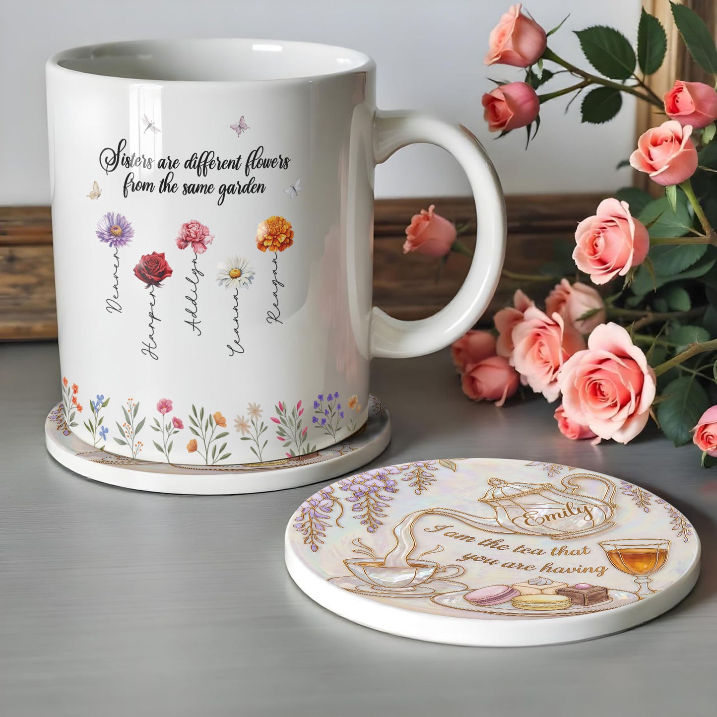 I Am The Tea That You Are Having Teapot And Macarons - Personalized Custom Ceramic Coaster - HOB169_ROCO
