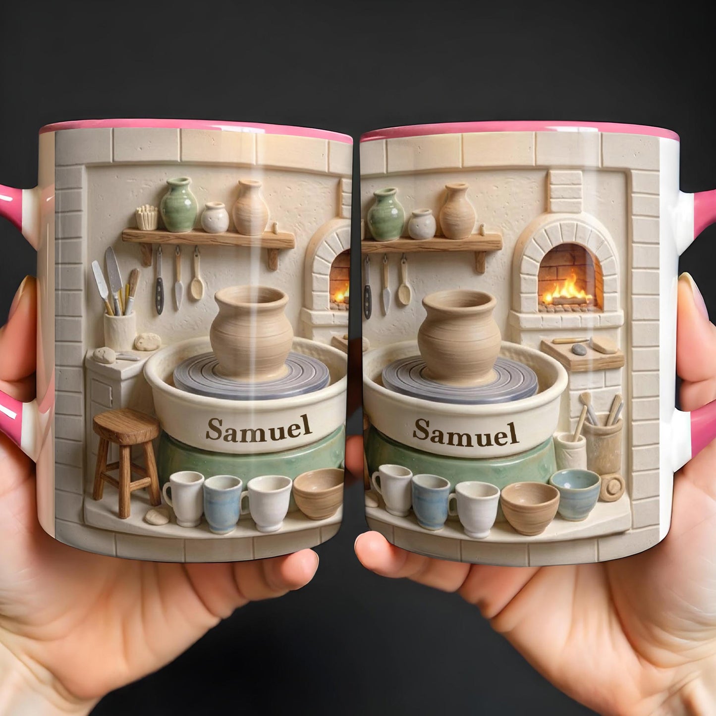 Pottery Is My Therapy With 3D Ceramic Studio And Pottery Wheel - Personalized Custom Accent Mug - HOB174_AMUG