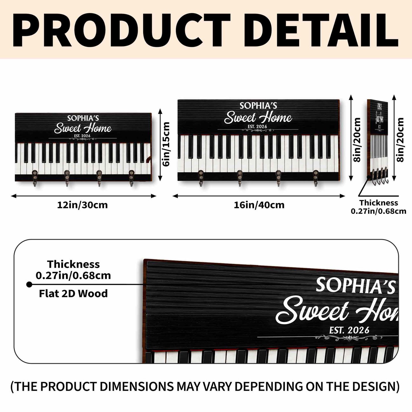 Sweet Home Piano Keys Musical Instrument Decor - Personalized Key Holder - HOB234_KHO