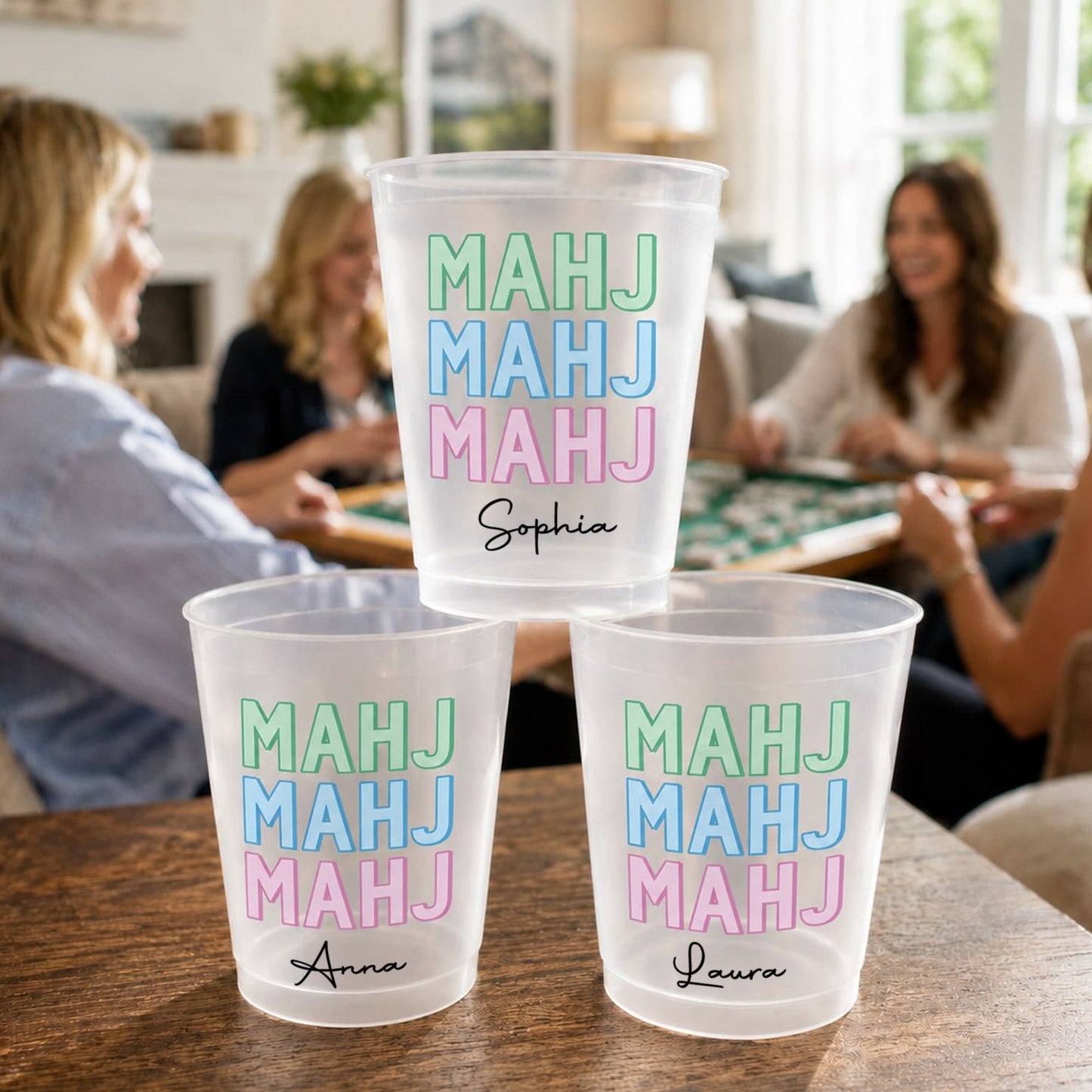 Mahj Mahj Mahj Colorful Typography Custom Game Night - Personalized Frosted Cups - HOB239_FCUP