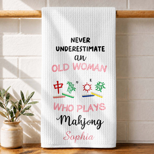 Never Underestimate An Old Woman Who Plays Mahjong With Game Tiles - Personalized Kitchen Towel - HOB317_TOWL