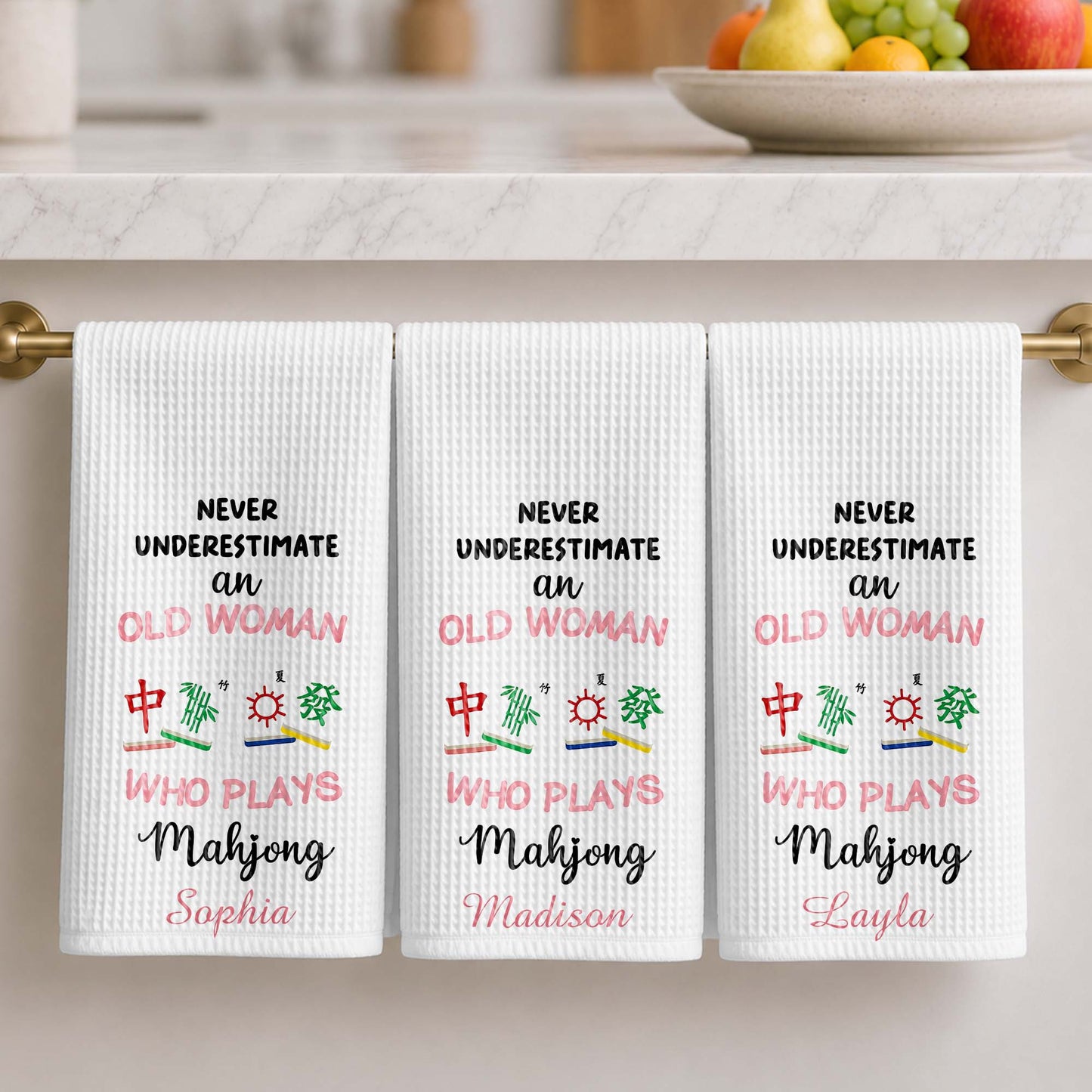 Never Underestimate An Old Woman Who Plays Mahjong With Game Tiles - Personalized Kitchen Towel - HOB317_TOWL