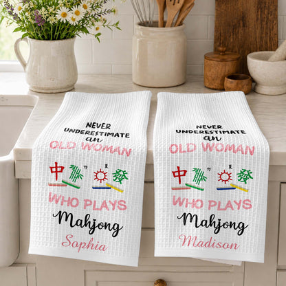 Never Underestimate An Old Woman Who Plays Mahjong With Game Tiles - Personalized Kitchen Towel - HOB317_TOWL