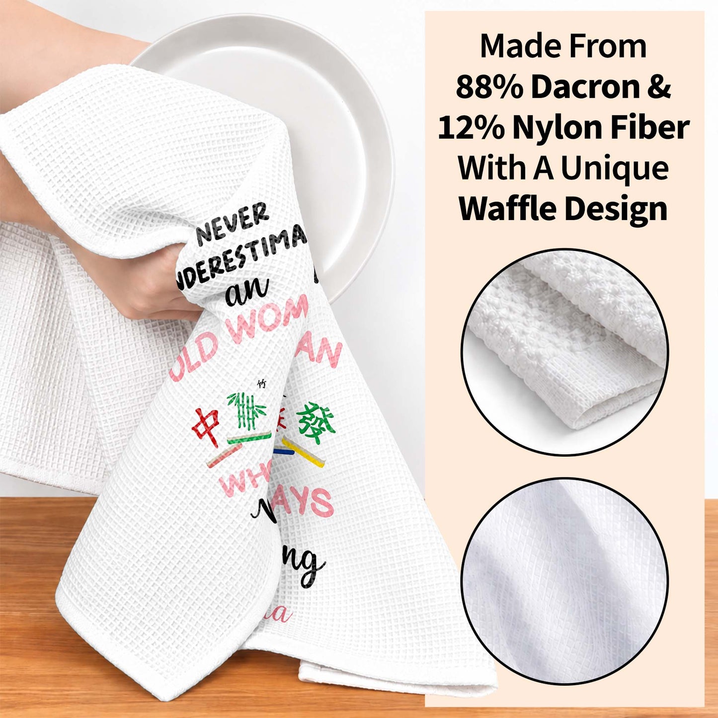Never Underestimate An Old Woman Who Plays Mahjong With Game Tiles - Personalized Kitchen Towel - HOB317_TOWL