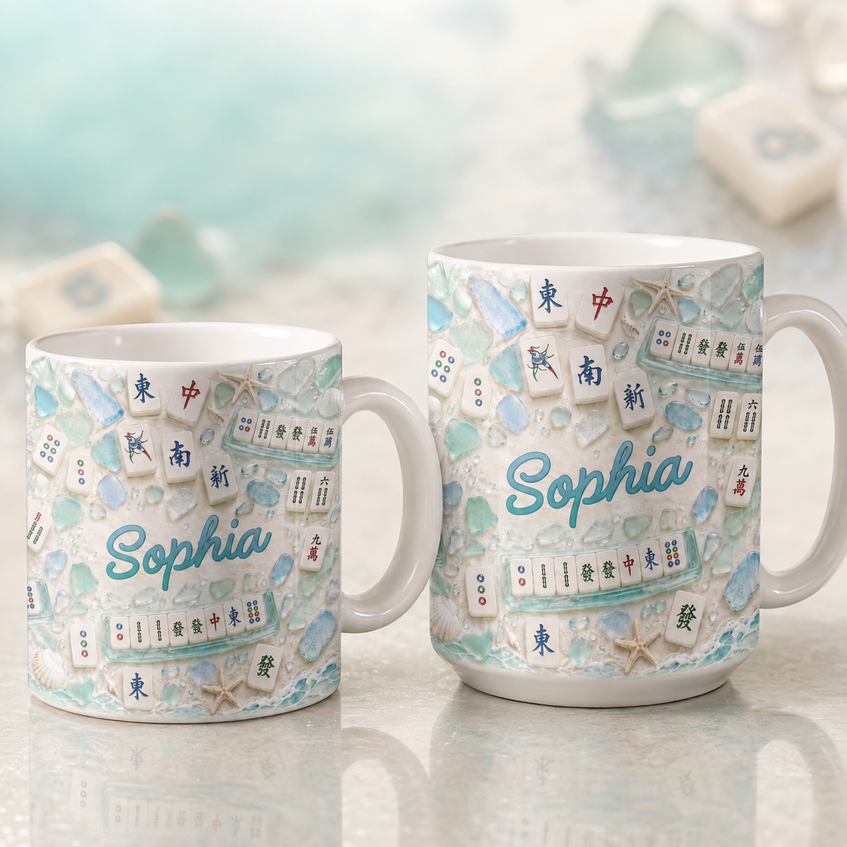 Mahjong With My Girls Beach Sea Glass Tiles And Starfish - Personalized Custom Coffee Mug - HOB327_MG