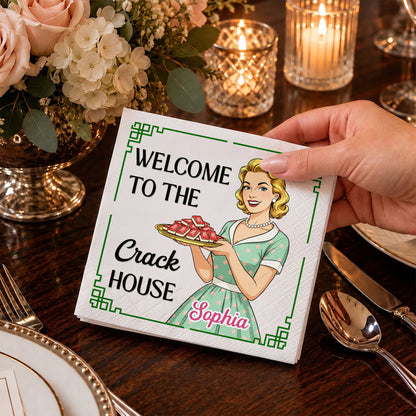 Welcome To The Crack House Retro Woman With Mahjong Tiles - Personalized Cocktail Napkins - HOB330_PENAP