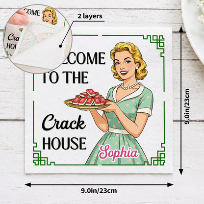 Welcome To The Crack House Retro Woman With Mahjong Tiles - Personalized Cocktail Napkins - HOB330_PENAP