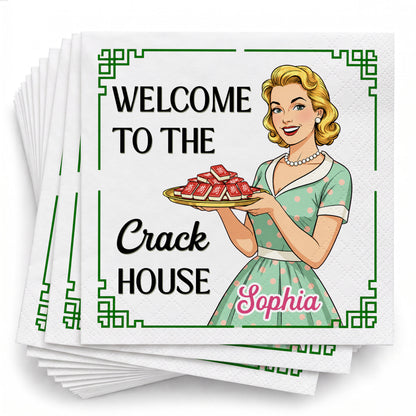 Welcome To The Crack House Retro Woman With Mahjong Tiles - Personalized Cocktail Napkins - HOB330_PENAP