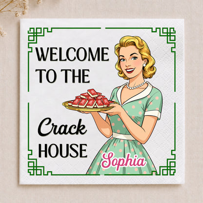 Welcome To The Crack House Retro Woman With Mahjong Tiles - Personalized Cocktail Napkins - HOB330_PENAP