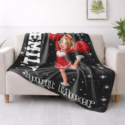 Pink Panthers Custom Cheerleader Art With Pom Poms - Personalized Custom Blanket - HOB405_BLK
