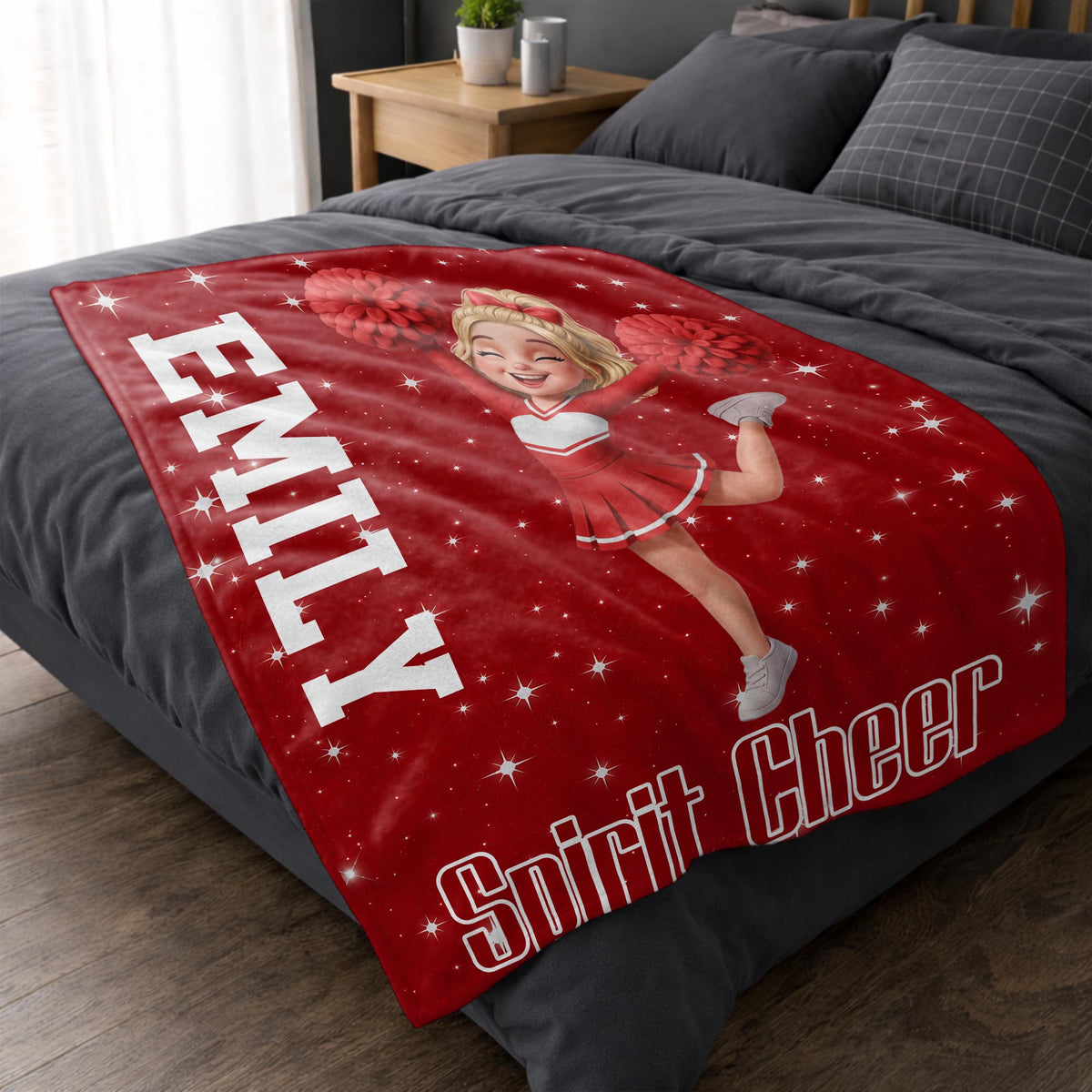 Pink Panthers Custom Cheerleader Art With Pom Poms - Personalized Custom Blanket - HOB405_BLK