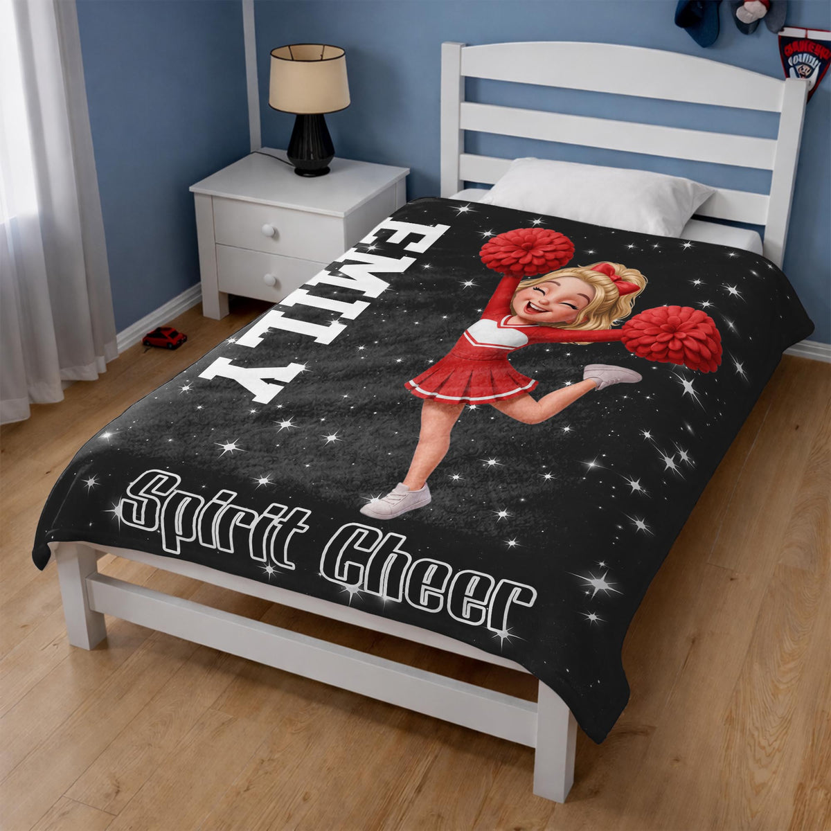 Pink Panthers Custom Cheerleader Art With Pom Poms - Personalized Custom Blanket - HOB405_BLK
