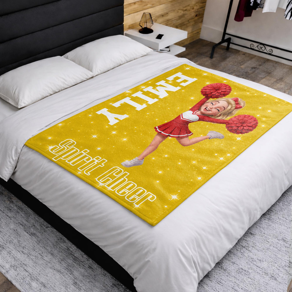 Pink Panthers Custom Cheerleader Art With Pom Poms - Personalized Custom Blanket - HOB405_BLK