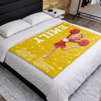 Pink Panthers Custom Cheerleader Art With Pom Poms - Personalized Custom Blanket - HOB405_BLK