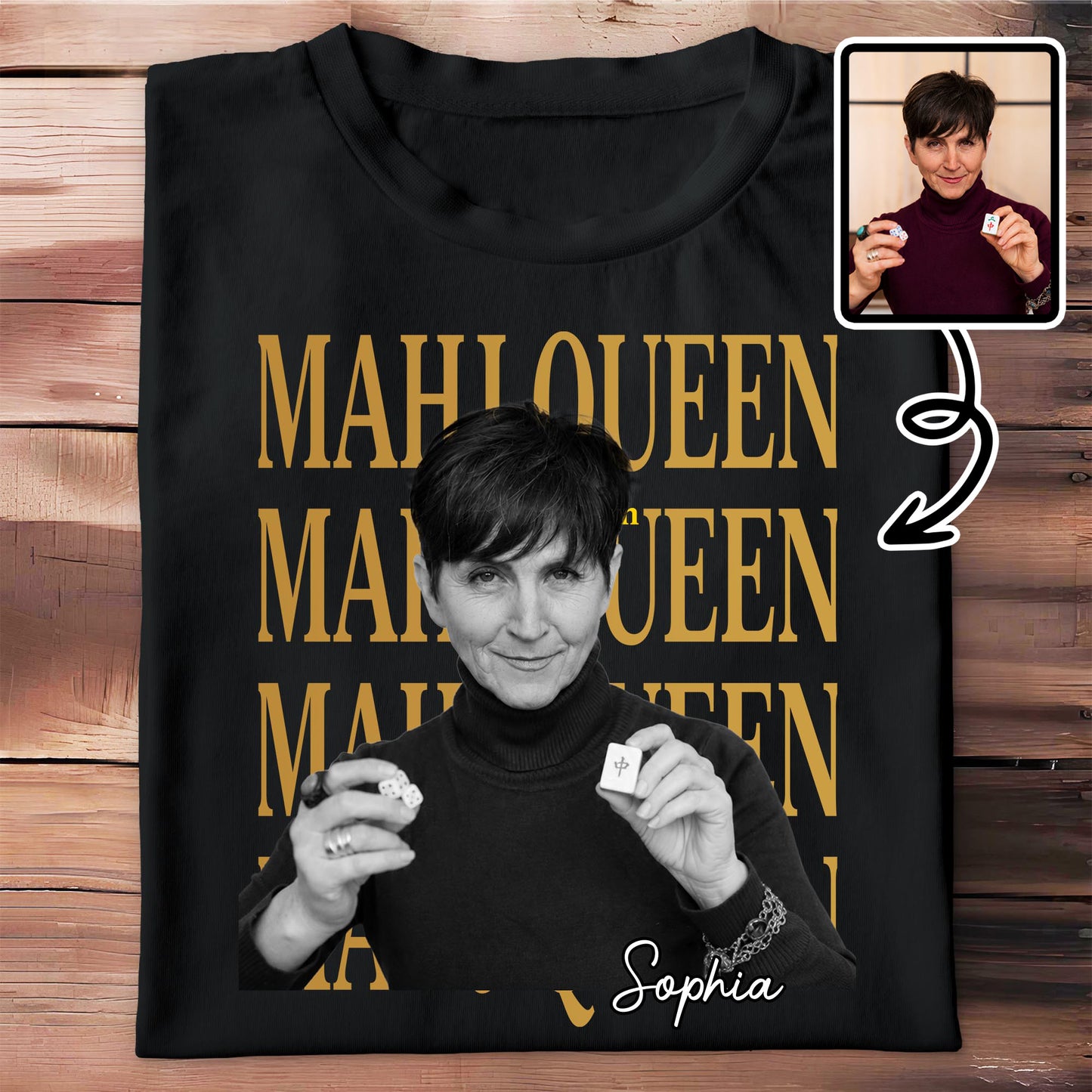Mahjqueen Custom Photo T-shirt Featuring Mahjong Tile And Dice - Personalized Custom Unisex T-shirt, Hoodie - HOB409_BBAS