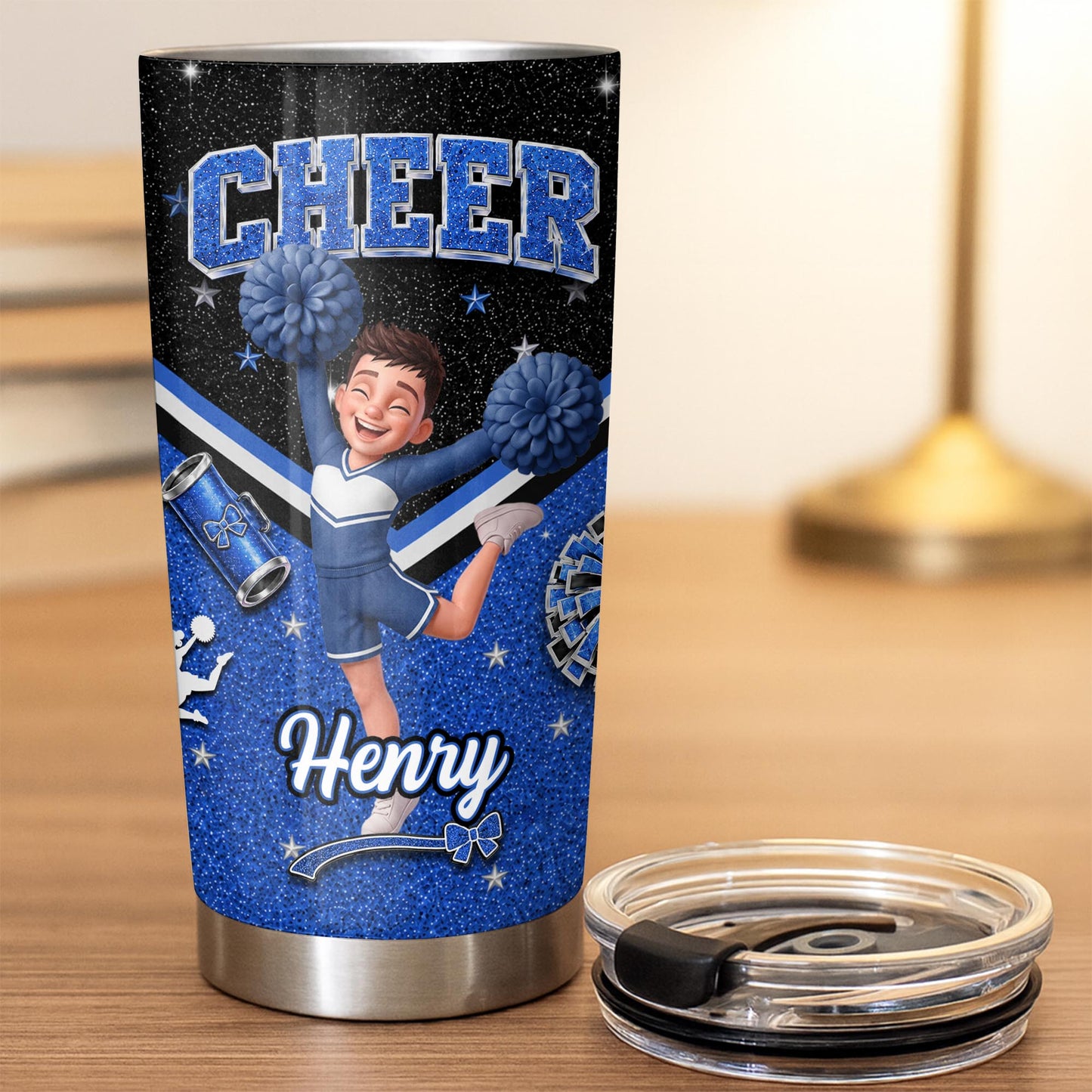 Cheer Glitter Design Personalized Cheerleader Art With Pom Poms - Personalized Custom Stainless Steel Tumbler 20oz - HOB410_USTUM