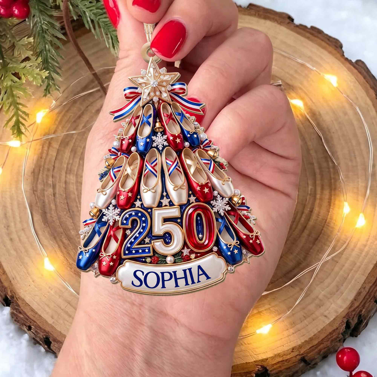 A Passion For Dance Shines Bright With Ballet Shoes And Star - Personalized Custom Wood Ornament, Custom Shaped - HOB446_WDO