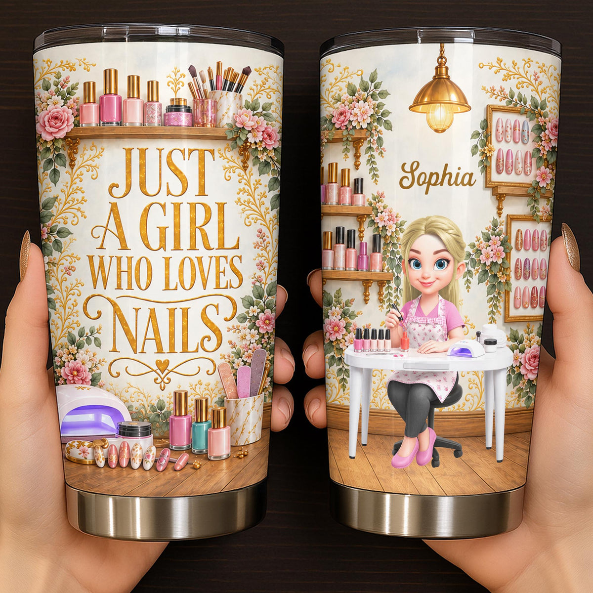 Just A Girl Who Loves Nails Floral Manicure Artist - Personalized Custom Stainless Steel Tumbler 20oz - HOB495_USTUM