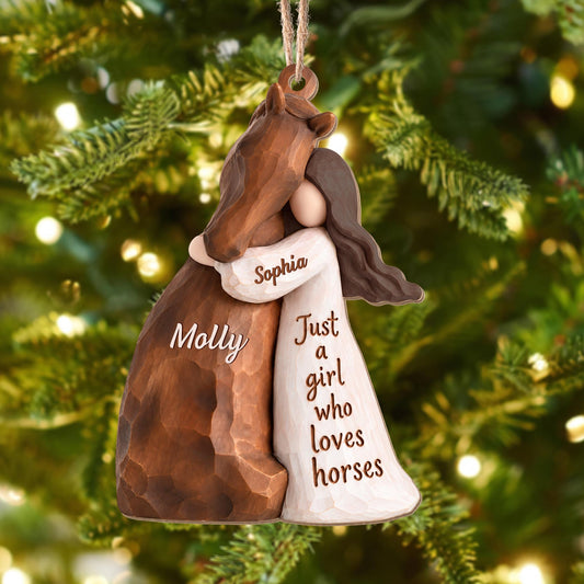 Just A Girl Who Loves Horses Hugging Her Best Friend - Personalized Custom Wood Ornament, Custom Shaped - HOB541_WDO