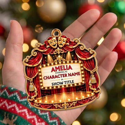 Starring As In Theatre Stage With Red Curtains And Drama Masks - Personalized Custom Wood Ornament, Custom Shaped - HOB551_WDO