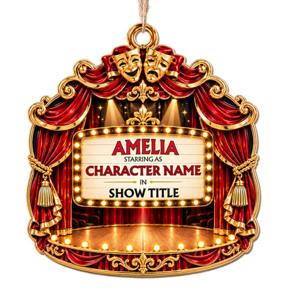 Starring As In Theatre Stage With Red Curtains And Drama Masks - Personalized Custom Wood Ornament, Custom Shaped - HOB551_WDO