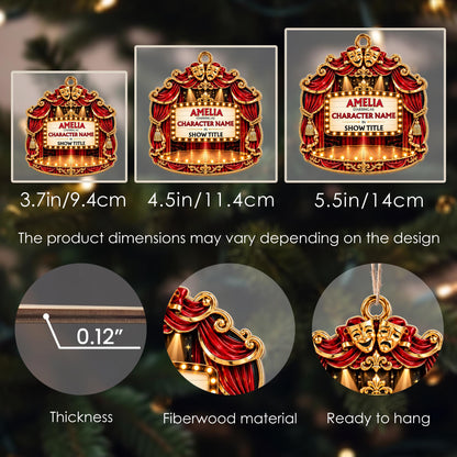 Starring As In Theatre Stage With Red Curtains And Drama Masks - Personalized Custom Wood Ornament, Custom Shaped - HOB551_WDO