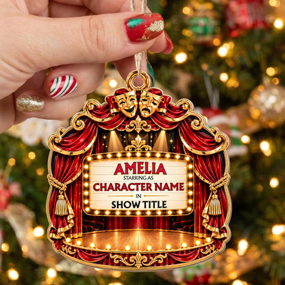 Starring As In Theatre Stage With Red Curtains And Drama Masks - Personalized Custom Wood Ornament, Custom Shaped - HOB551_WDO