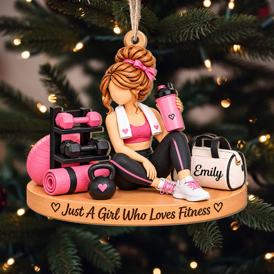 Just A Girl Who Loves Fitness Gym Girl With Dumbbells And Kettlebell - Personalized Custom Wood Ornament, Custom Shaped - HOB561_WDO