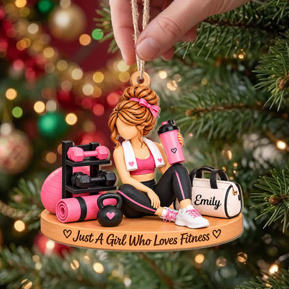 Just A Girl Who Loves Fitness Gym Girl With Dumbbells And Kettlebell - Personalized Custom Wood Ornament, Custom Shaped - HOB561_WDO