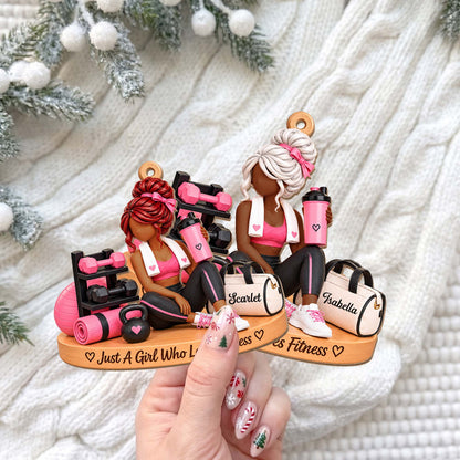 Just A Girl Who Loves Fitness Gym Girl With Dumbbells And Kettlebell - Personalized Custom Wood Ornament, Custom Shaped - HOB561_WDO
