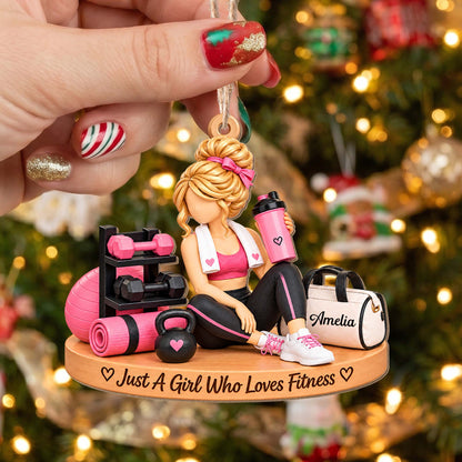 Just A Girl Who Loves Fitness Gym Girl With Dumbbells And Kettlebell - Personalized Custom Wood Ornament, Custom Shaped - HOB561_WDO