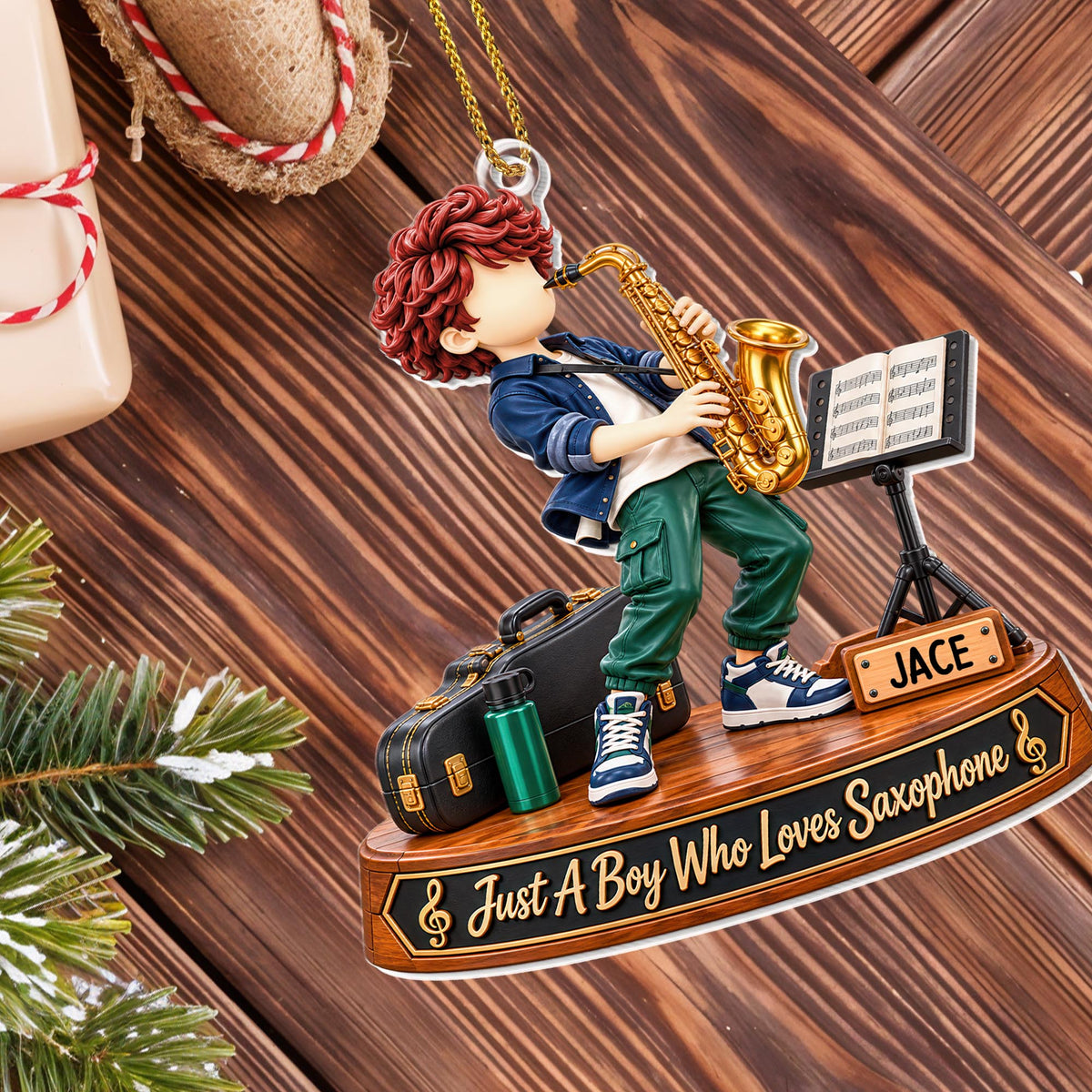 Just A Boy Who Loves Saxophone, Saxophonist Boy With Instrument - Personalized Custom Acrylic Ornament, Christmas Gift - HOB635_ACO