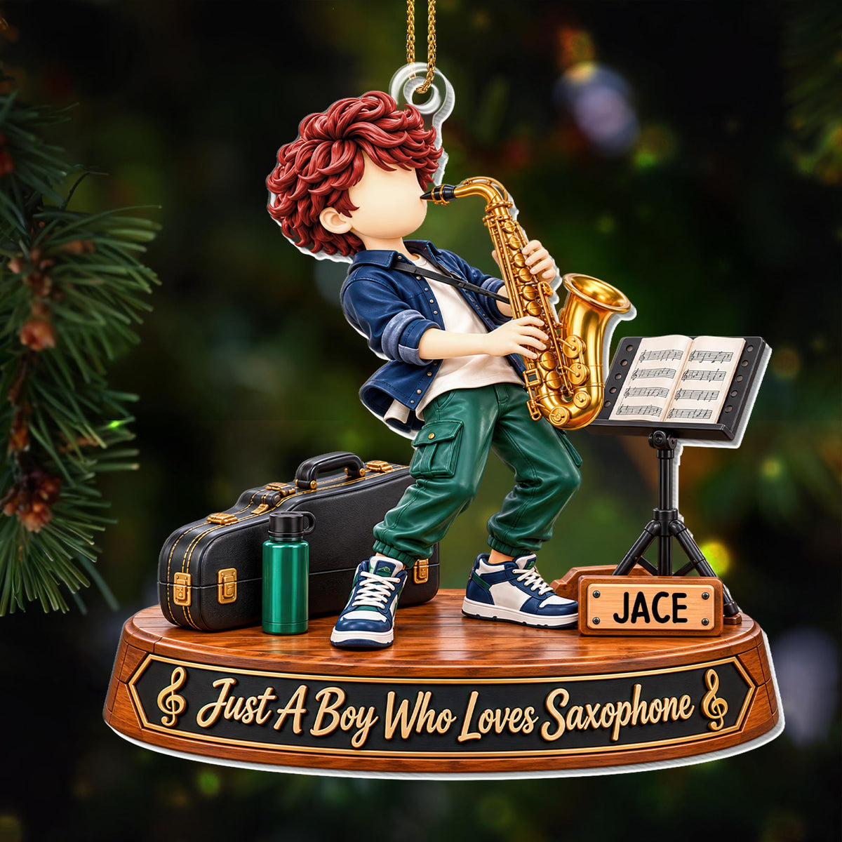 Just A Boy Who Loves Saxophone, Saxophonist Boy With Instrument - Personalized Custom Acrylic Ornament, Christmas Gift - HOB635_ACO