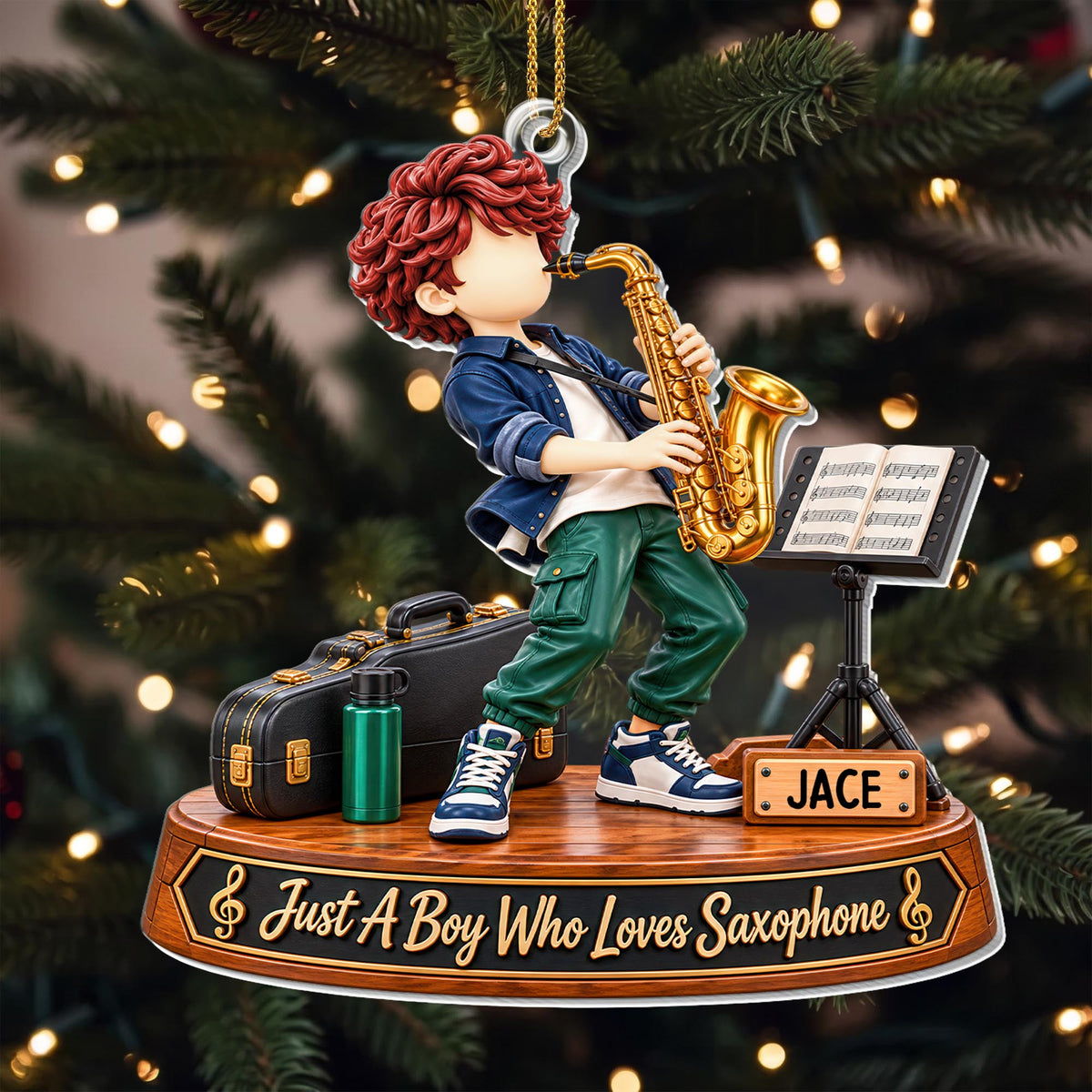 Just A Boy Who Loves Saxophone, Saxophonist Boy With Instrument - Personalized Custom Acrylic Ornament, Christmas Gift - HOB635_ACO