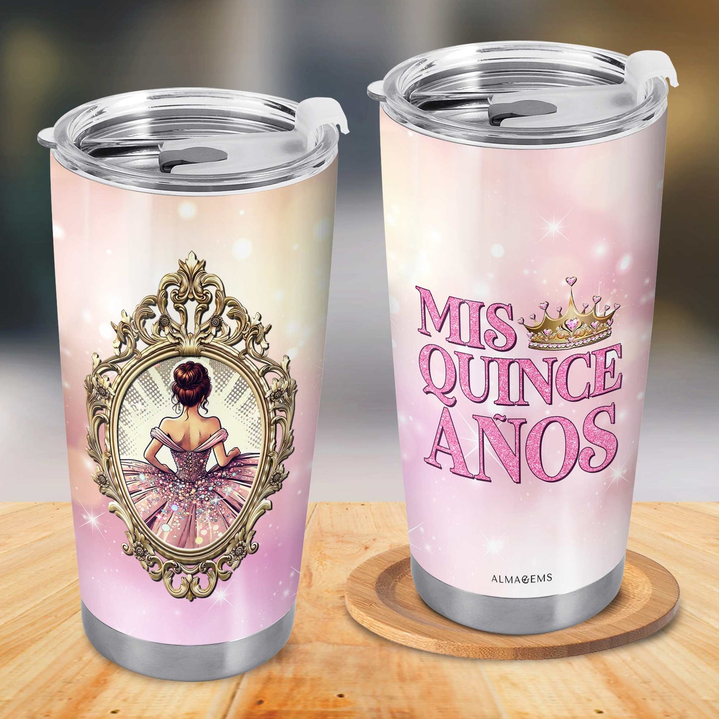 Mis Quince Años - Vaso de acero inoxidable personalizado de 20 oz y 30 oz - HS007_TB