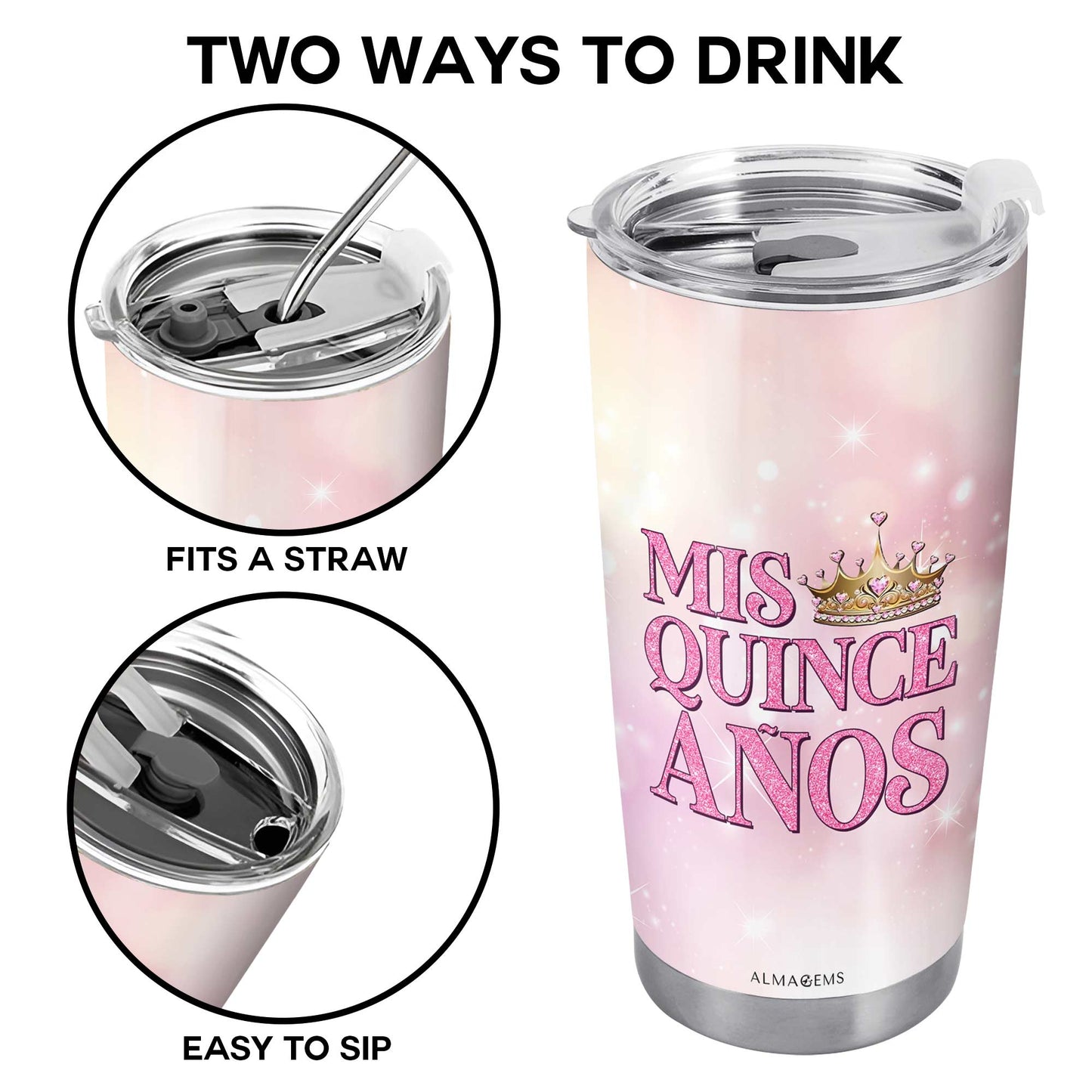 Mis Quince Años - Vaso de acero inoxidable personalizado de 20 oz y 30 oz - HS007_TB