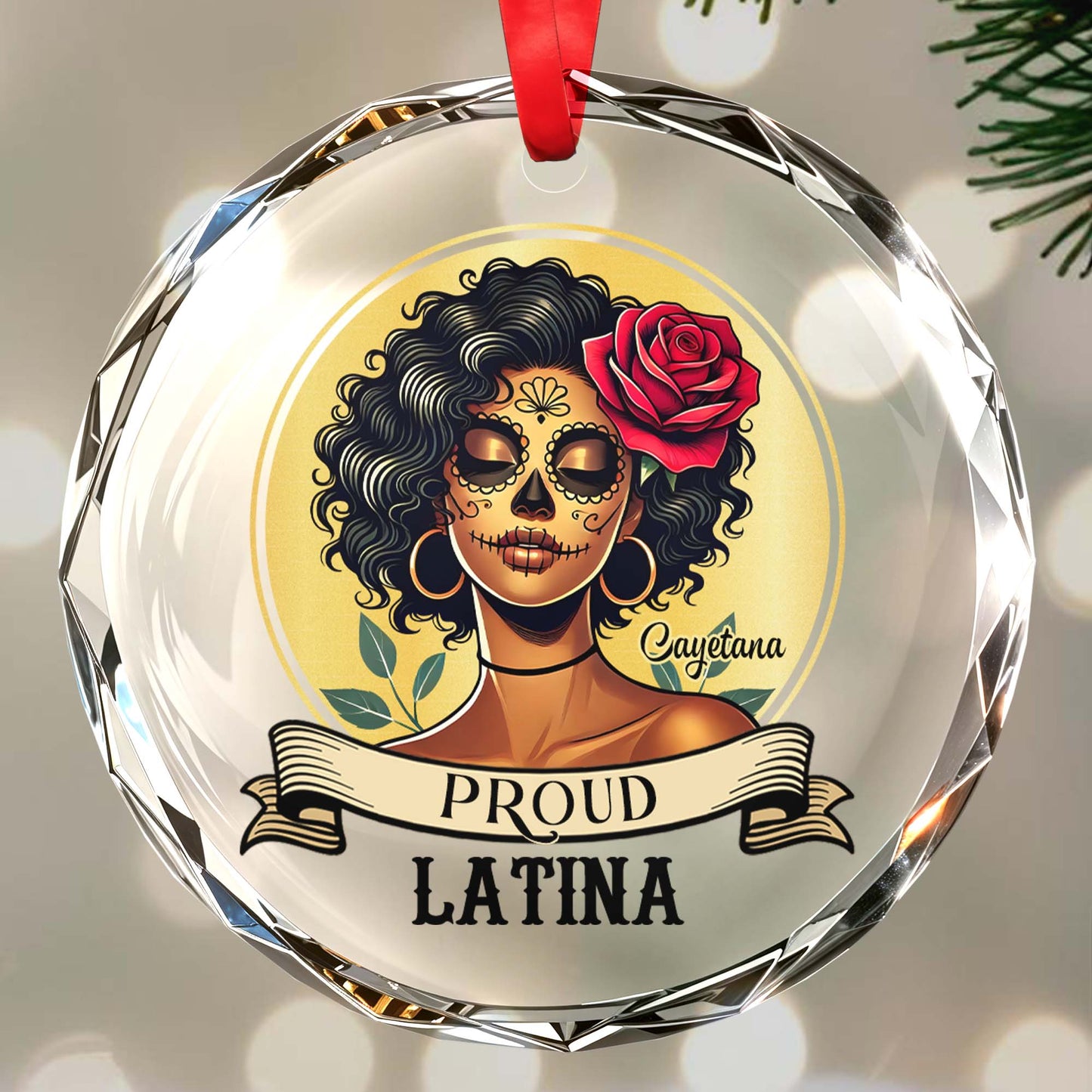 Proud Latina Ornament With Skull And Rose Design