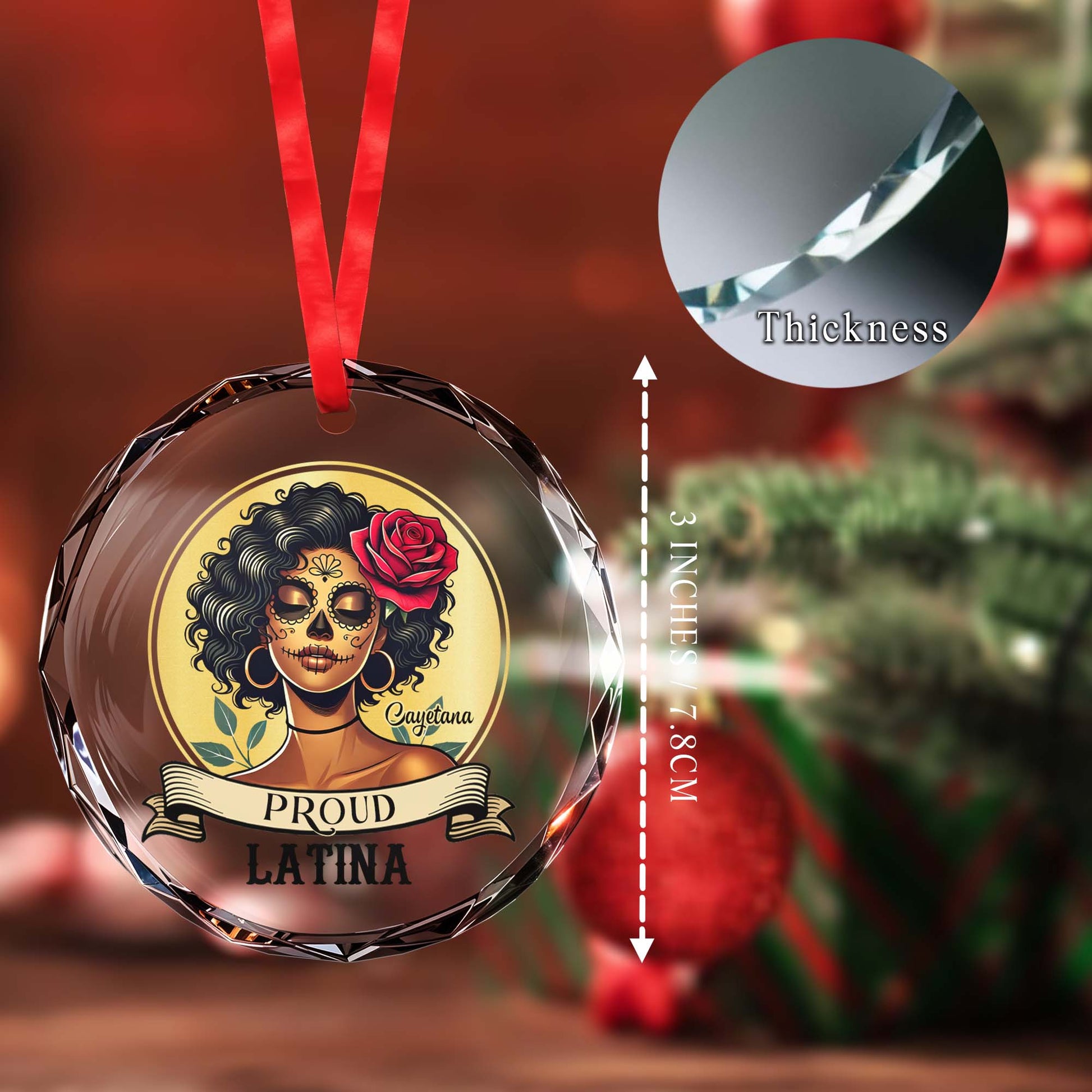 Proud Latina Ornament With Skull And Rose Design