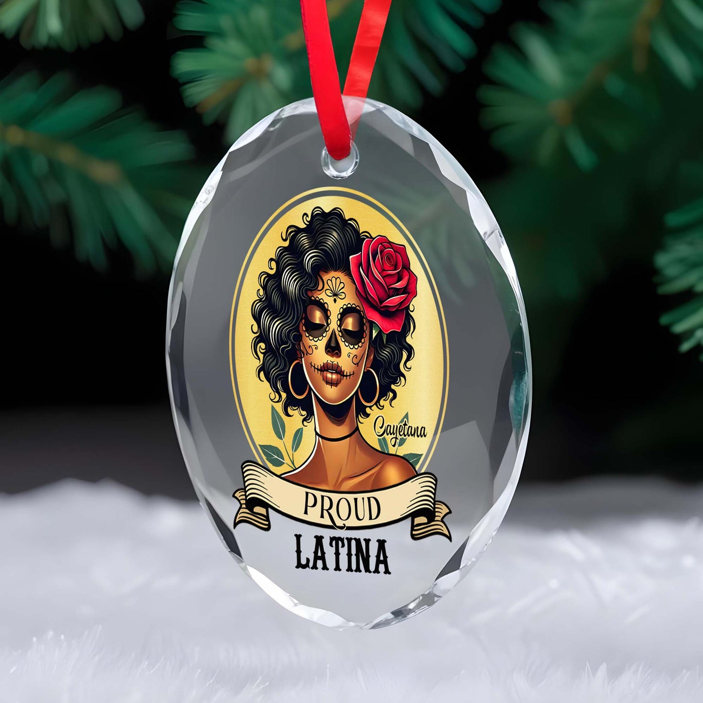 Proud Latina Ornament With Skull And Rose Design