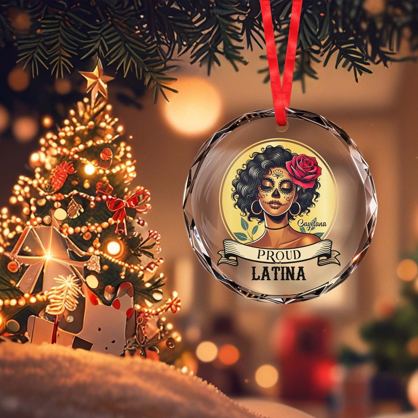 Proud Latina Ornament With Skull And Rose Design